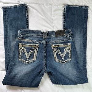Vigoss Blue Denim Jeans with Embroidery Distressed Denim Size 9/10 Y2K‎